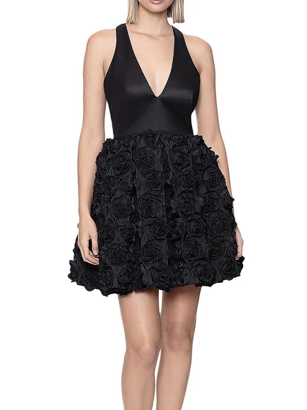 Aqua Bloomingdale’s Dress Short Mini Sz 8 Black 3D Floral Applique Party Formal